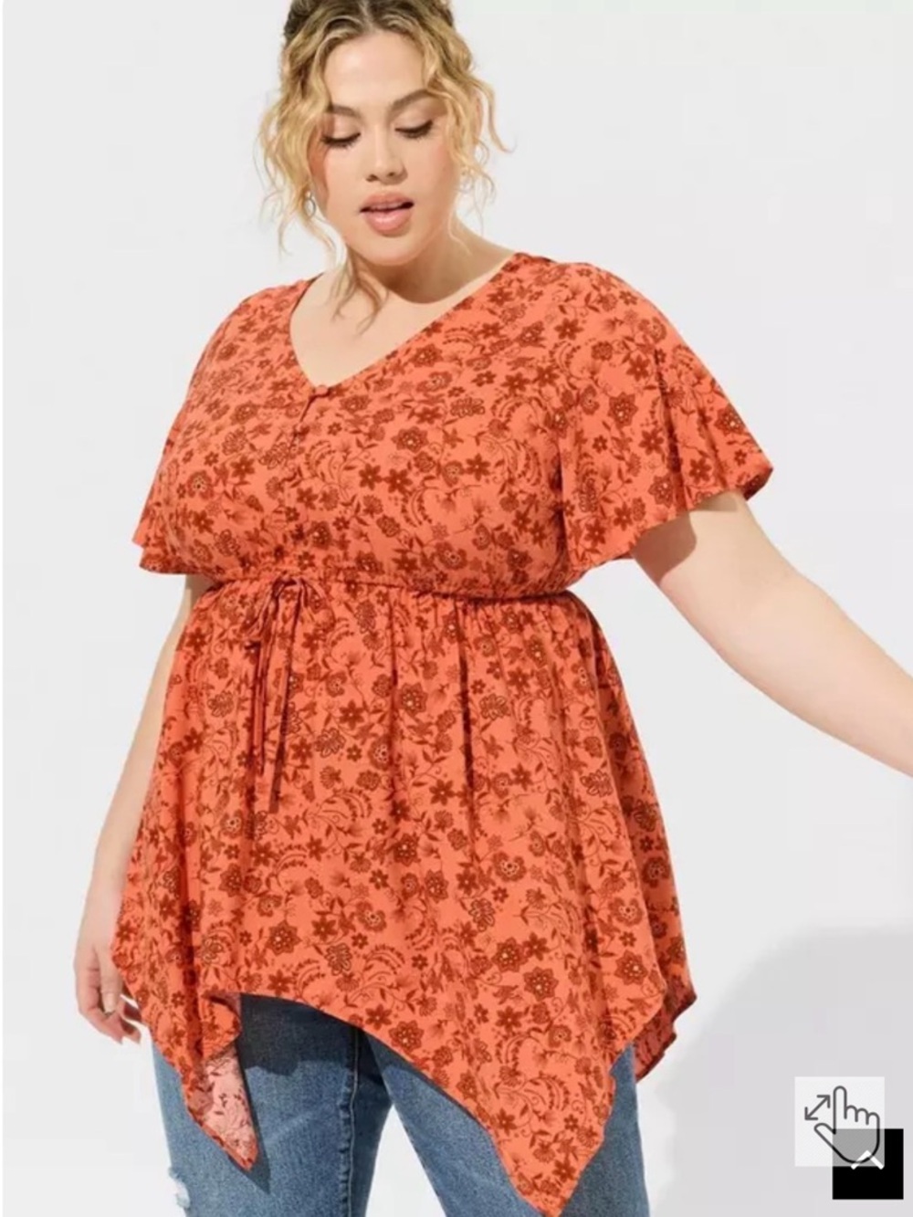 Torrid Babydoll Challis Sharkbite Flutter Sleeve Top size 0 (12)